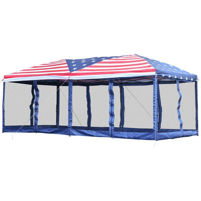 American Flag 10' x 20' Pop Up Canopy Tent with Mesh Sidewalls