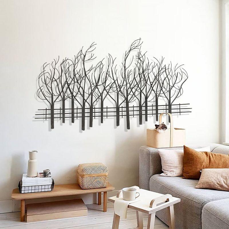 LuxenHome Snowy Black Metal Field of Trees Wall Art