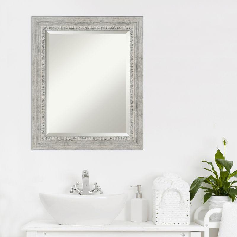 Rustic White Wash 31" x 27" Beveled Wood Wall Mirror