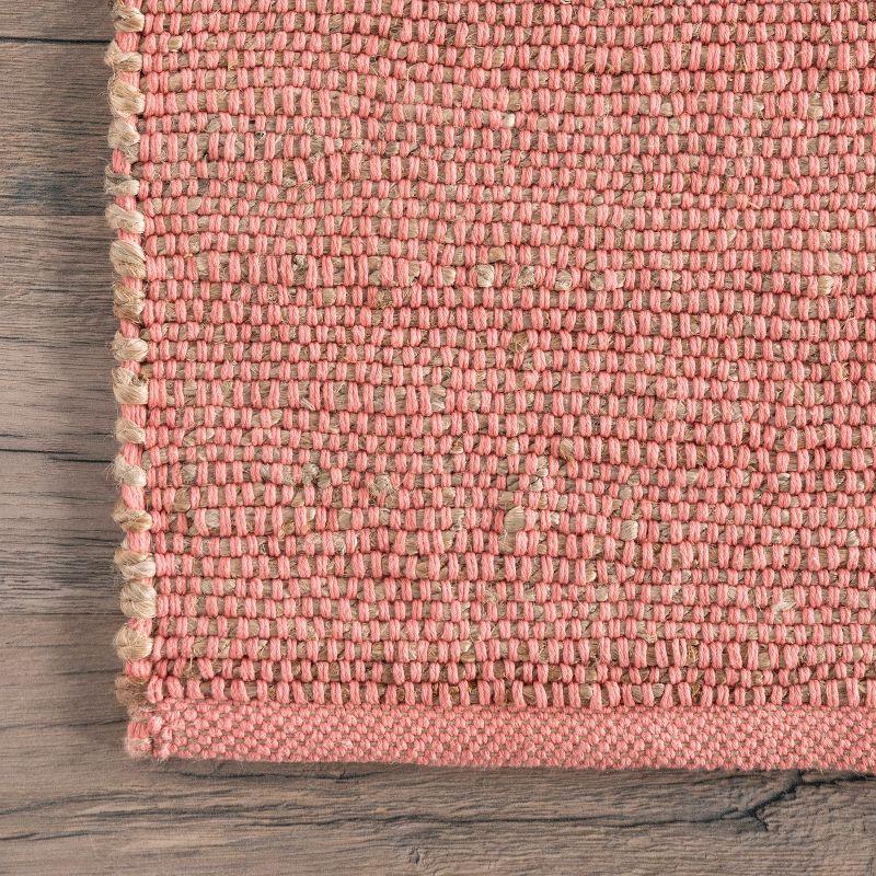 Nuloom 4x6 Elfriede Jute & Cotton Hand Woven Indoor Area Rug, Pink, Solid Rustic Farmhouse Style Natural Fiber Bedroom, Living Room,