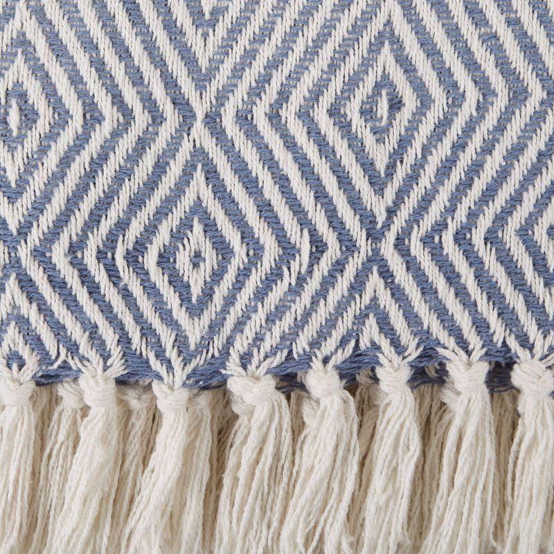 50"x60" Diamond Geometric Throw Blanket Stonewash Blue - Design Imports: Lightweight, Woven Cotton