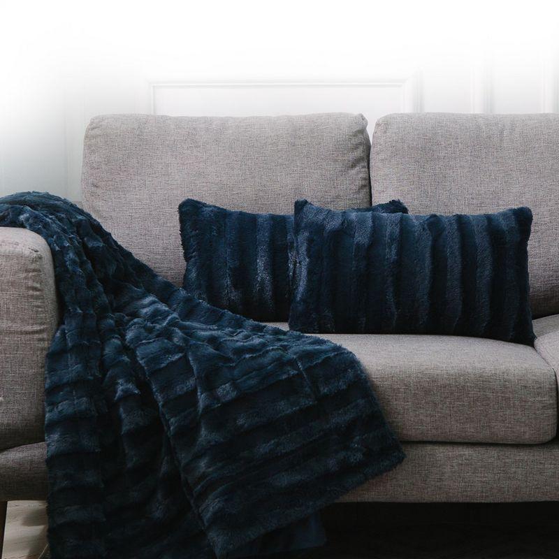 Luxurious Blue Faux Fur Throw Pillow Set of 2