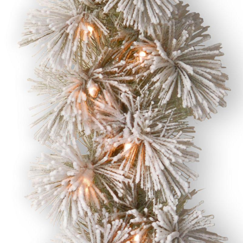 9' Prelit Snowy Bristle Pine Garland Clear Lights - National Tree Company