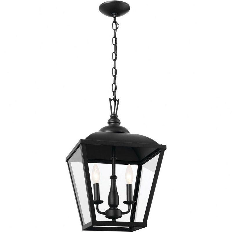 Dame Vintage Textured Black 2-Light Lantern Pendant with Clear Glass