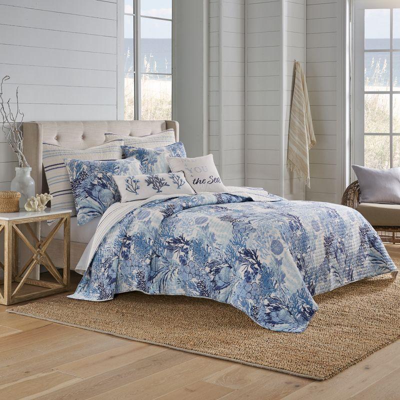 Blue Cotton Twin Reversible Nautical Quilt Set