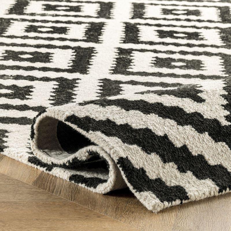 Scandinavian Diamond Handmade Wool Runner Rug in Black