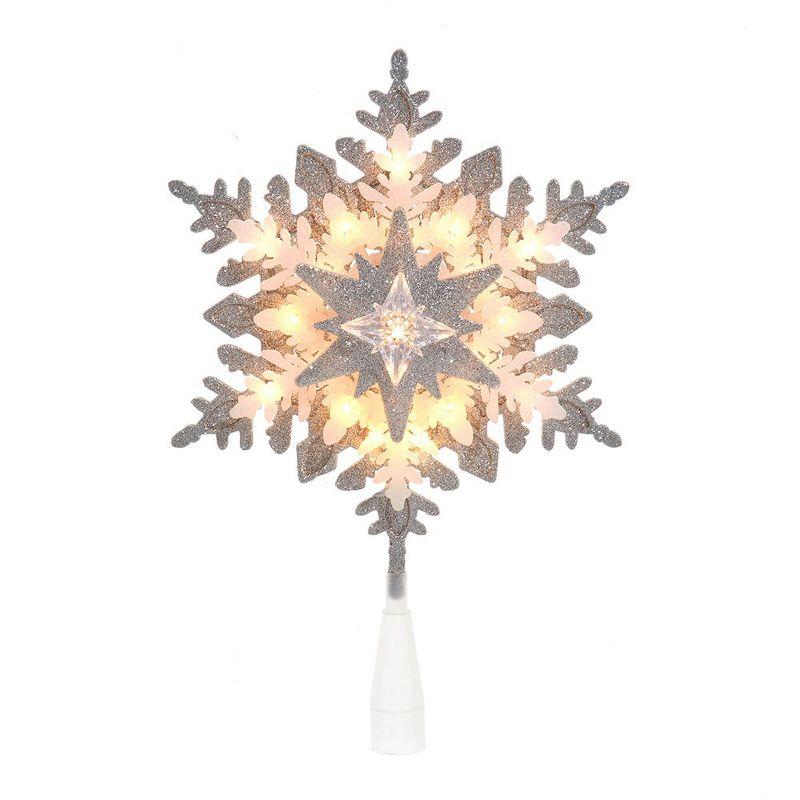 This 13.75" UL 20-Light Silver and White Glittered Snowflake Treetop from Kurt Adler