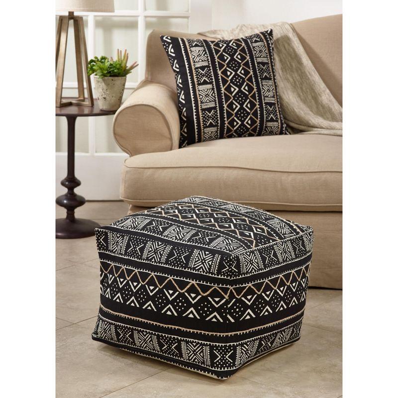 Saro Lifestyle Mudcloth Pouf, 20"x20"x14" Square, Black