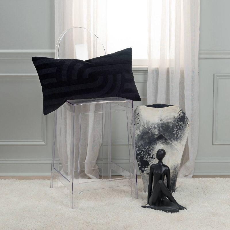 14"x26" Oversized Solid Striped Poly Filled Lumbar Throw Pillow Black - Rizzy Home: Cotton Velvet, Embroidered, Modern Industrial Design