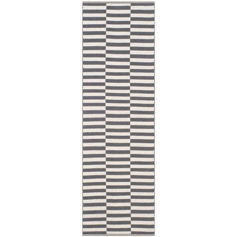 Coastal Charm Ivory and Grey Striped Hand-Woven Wool-Cotton Rug - 2'6" x 4'