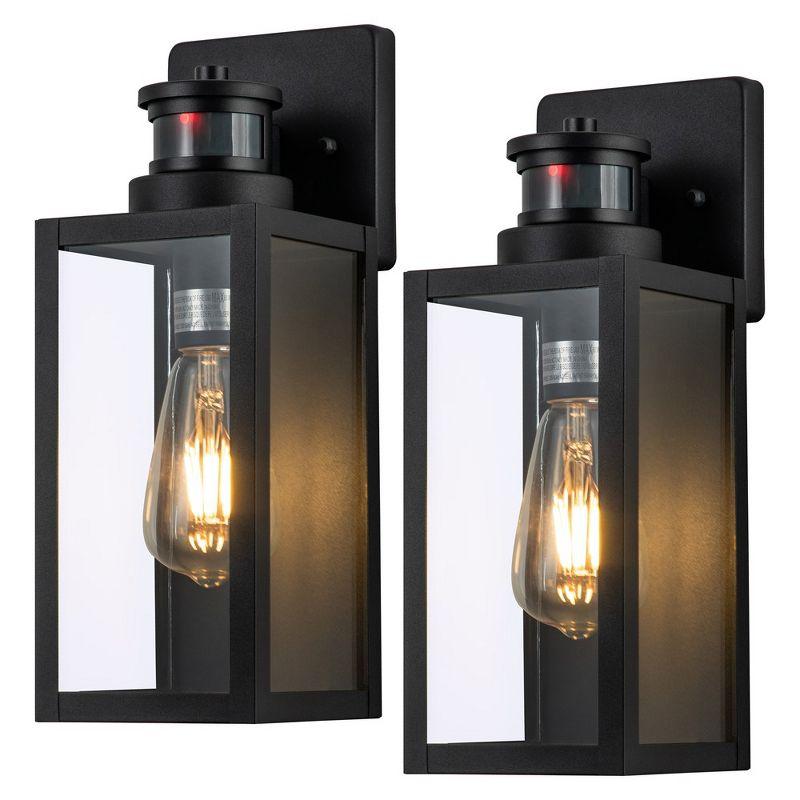 Matte Black Motion Sensor Outdoor Wall Lantern Set