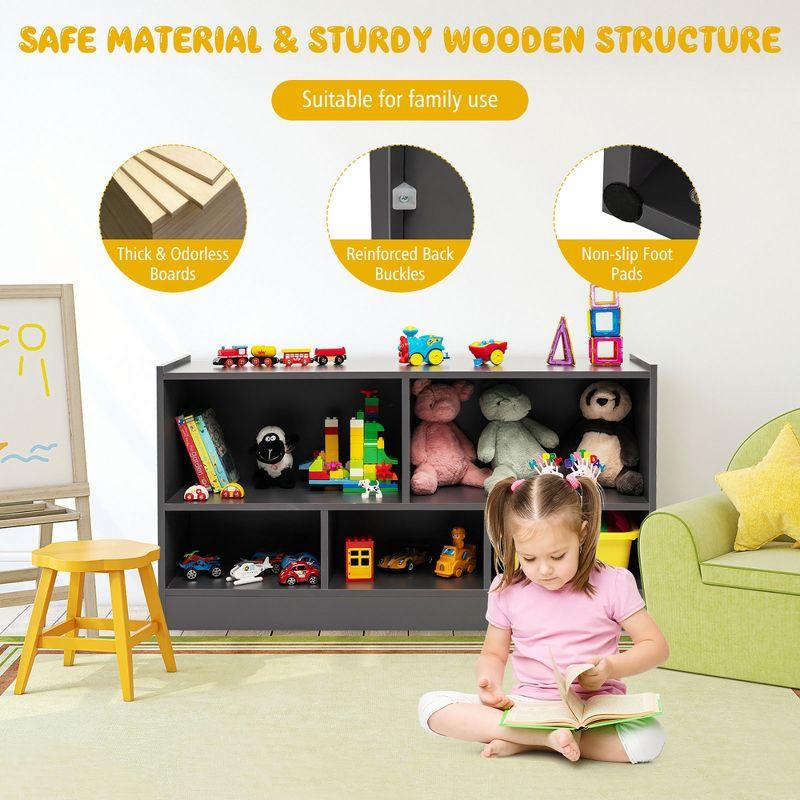 Costway Kids 2-Shelf Bookcase 5-Cube Wood Toy Storage Cabinet Organizer