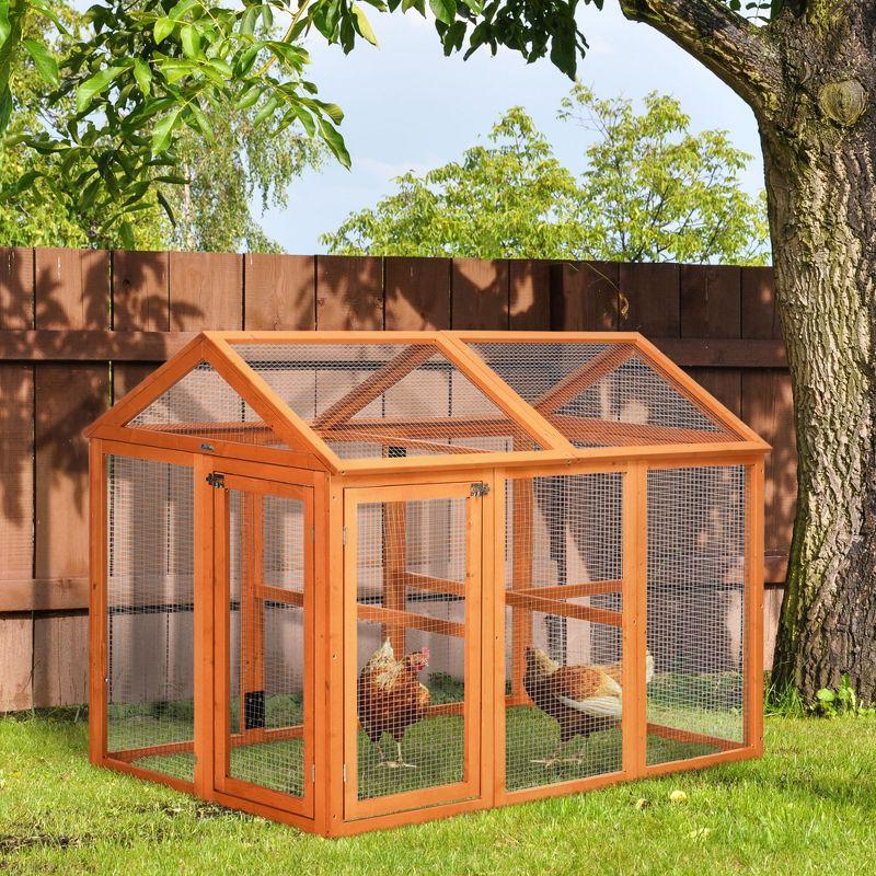 Large Orange Wooden Chicken Playpen with Mesh Wire