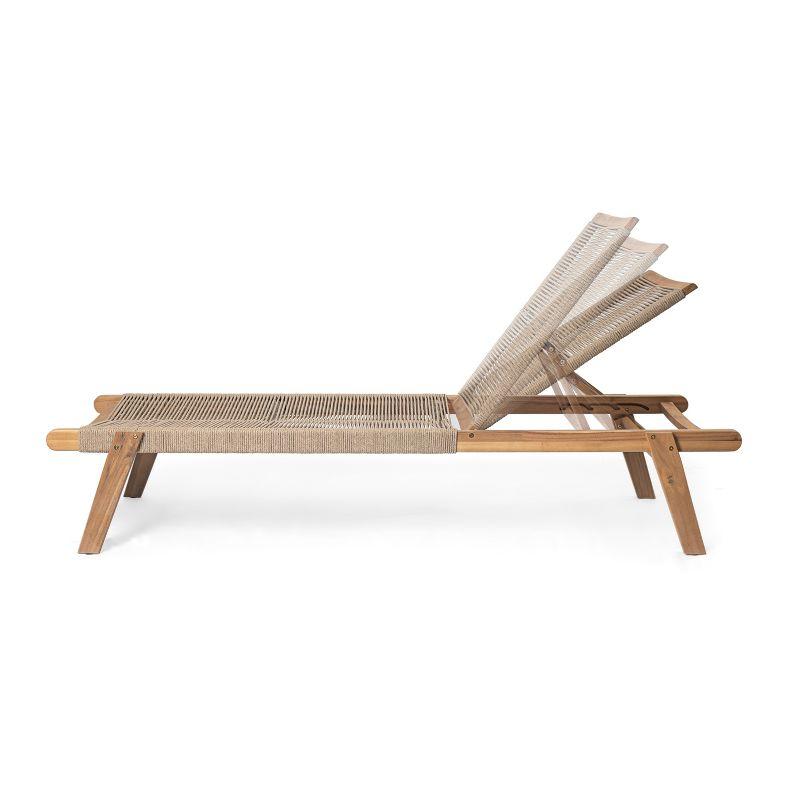 Christopher Knight Home Addison Rustic Outdoor Acacia Wood Chaise Lounge with Rope Seating (Set of 4), Teak/Beige