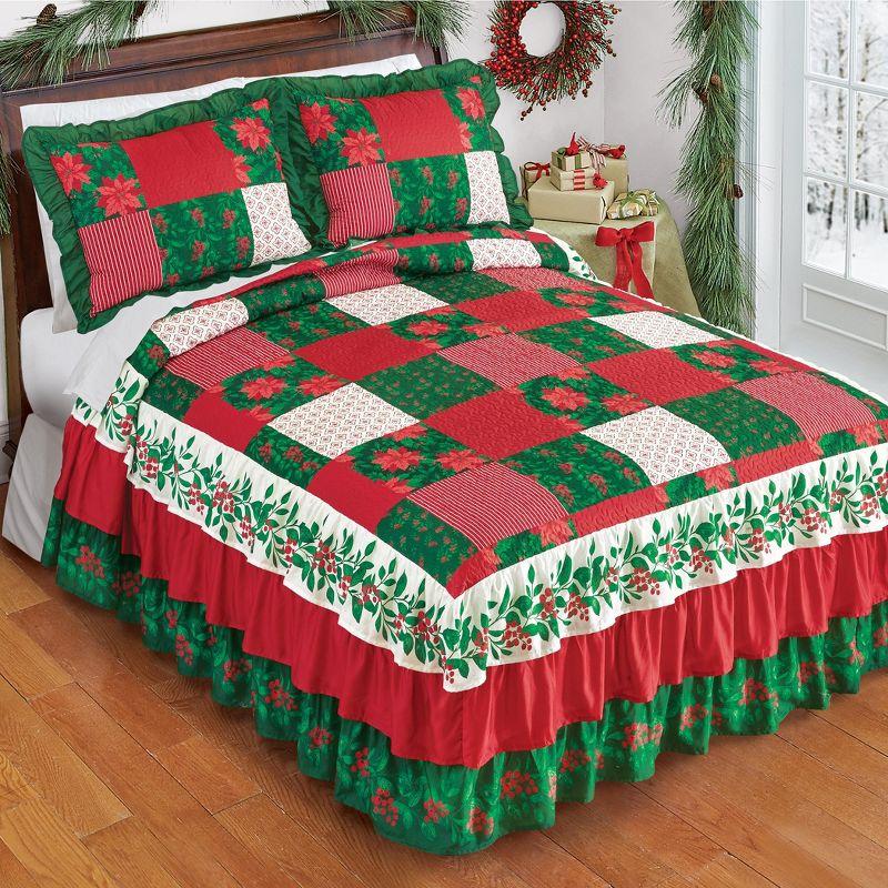 Holiday Patchwork Red and Green Queen Bedspread Set