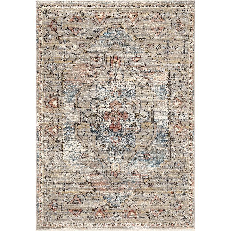 Reversible Gray Synthetic 79'' Easy-Care Rectangular Rug