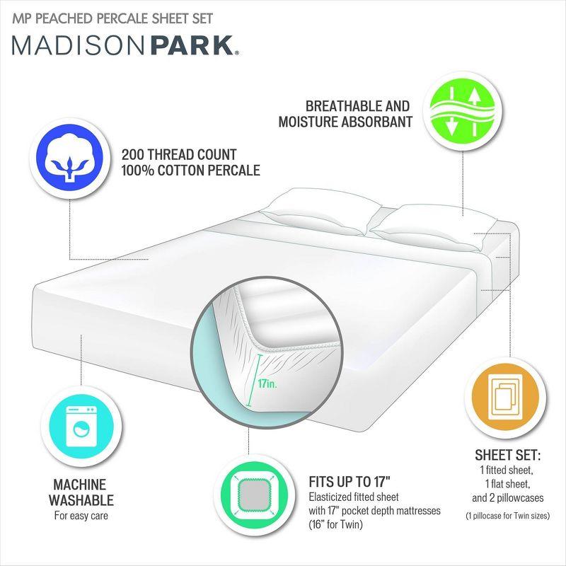Madison Park Peached Percale 200 Thread Count Relaxed Cotton Percale Sheet Set