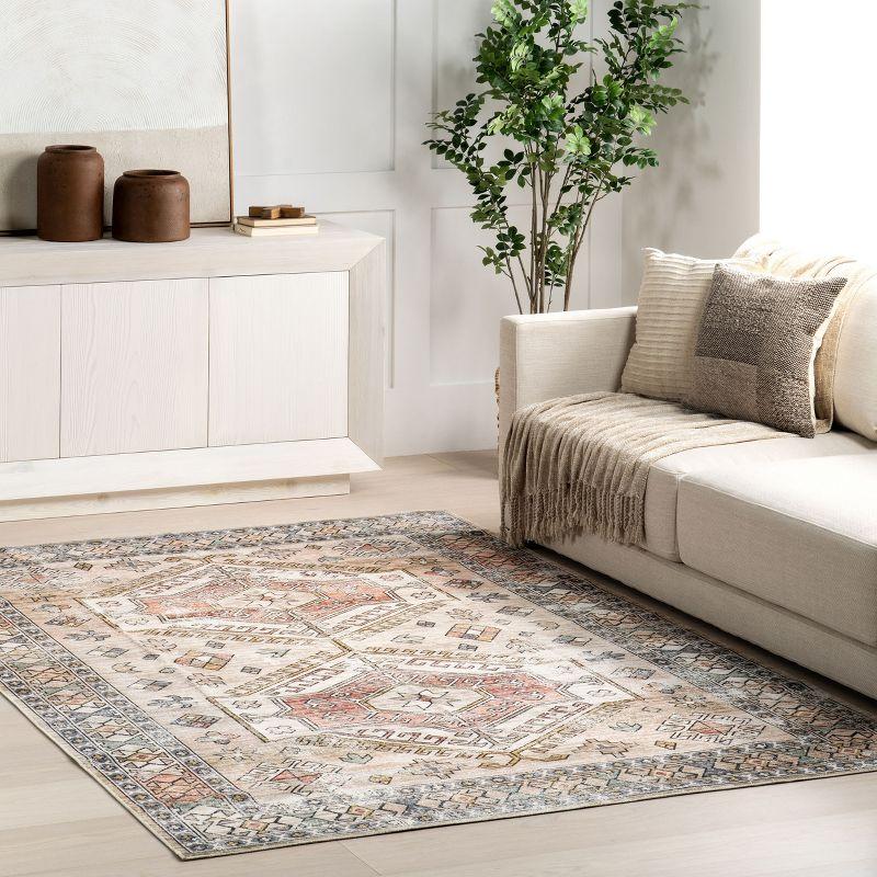 Nuloom Mae Medallion 2x3 Machine Washable Accent Indoor Area Rug for Living Room Bedroom Dining Room Entryway Kitchen, Peach/Ivory