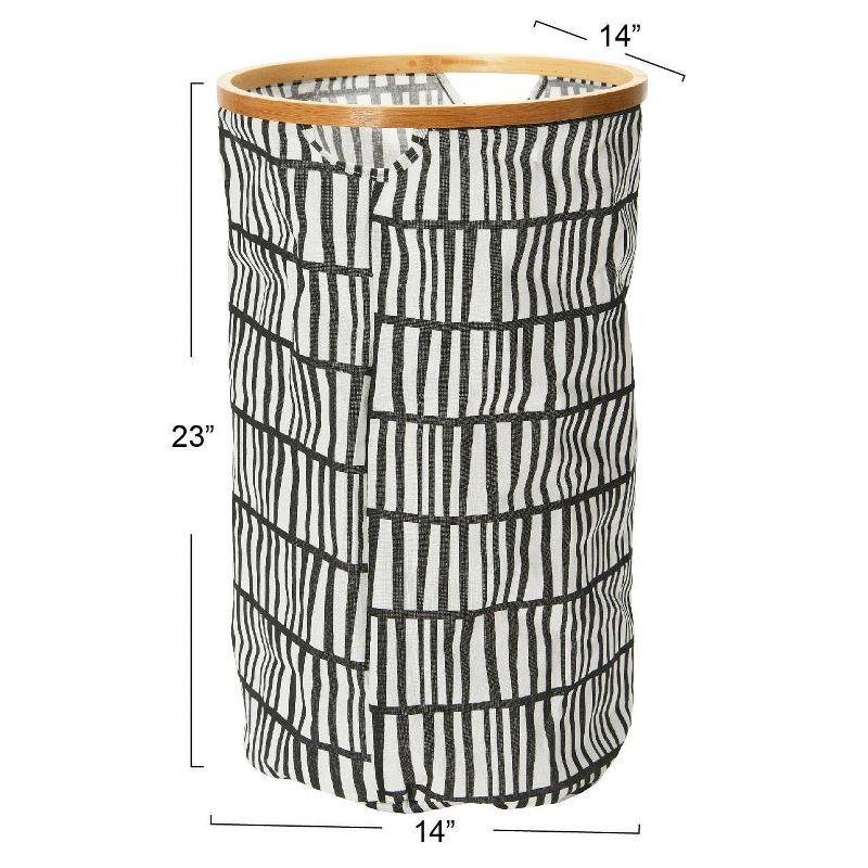 Black and White Bamboo Rimmed Collapsible Laundry Hamper