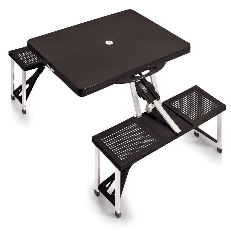 Black Folding Aluminum Picnic Table with Seats and Umbrella Hole