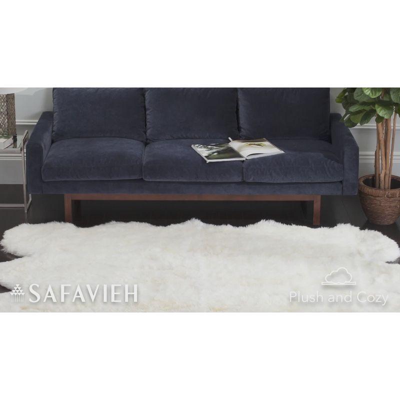 Natural White Hand-Knotted Sheepskin Square Accent Rug