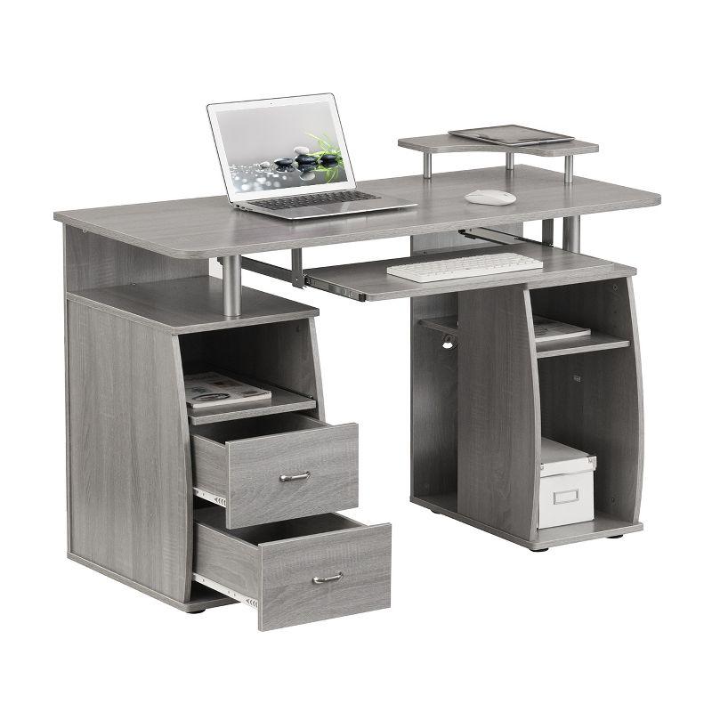 Gray MDF Computer Desk with Drawer and Keyboard Tray