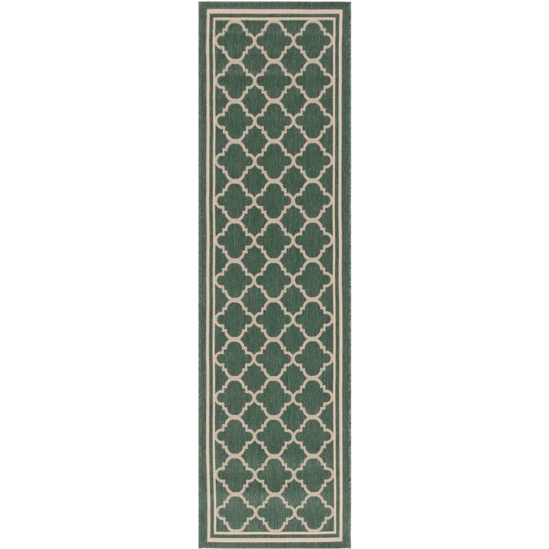 Alina Geometric Dark Green and Beige Synthetic Runner Rug, 2'3" x 10'