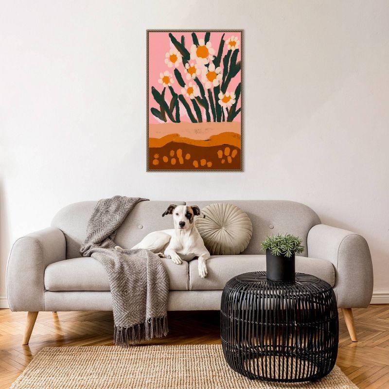 23"x33" Pastel Flower Impression No 3 by Treechild Framed Canvas Wall Art Print Bronze - Amanti Art