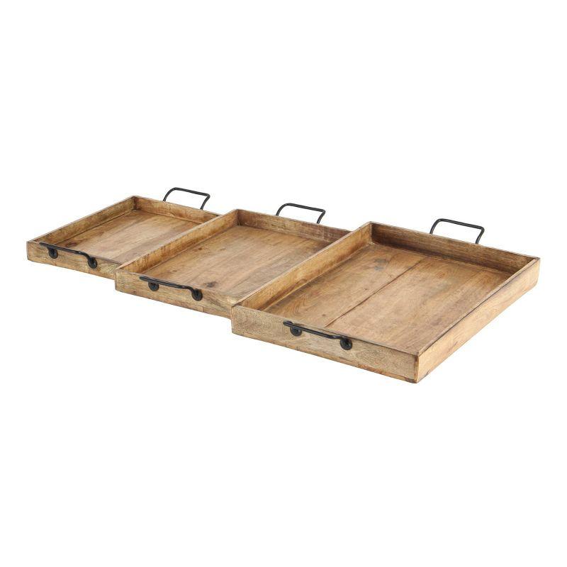 Set of 3 Farmhouse Slat Style Mango Wood and Iron Trays Brown - Olivia & May: Ottoman, Basket Design, 24-Inch