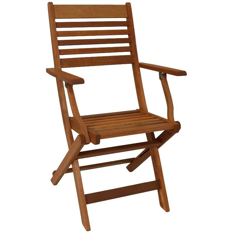 Sunnydaze Meranti Wood with Teak Oil Finish Wooden Folding Patio Lawn Slatted Arm Chairs Set - Brown - 2pk