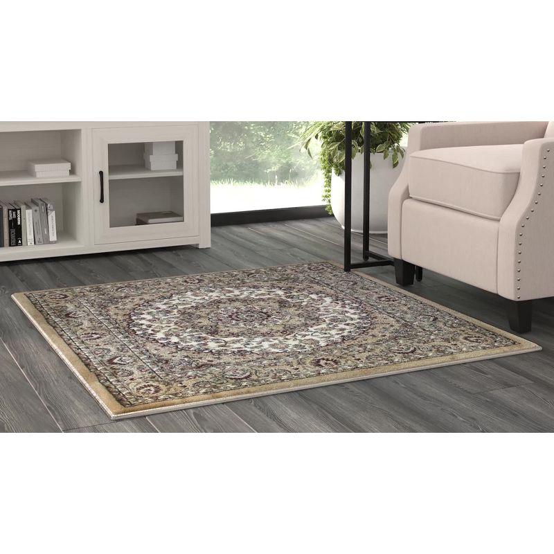 Masada Rugs Traditional Round Area Rug Ivory Design 401 Bellagio (7 Feet 3 Inch X 7 Feet 3 Inch)