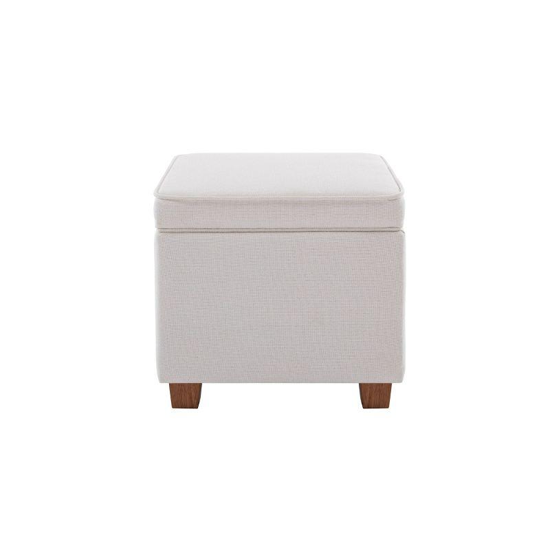 Cream Polyester Square Storage Ottoman with Lift Off Lid