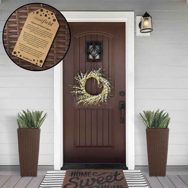 Casafield All-Weather Outdoor Planters with Liners - Set of 2, Tall Tapered Plant Boxes with Flower Pots for Front Porch, Patio, Garden - Espresso