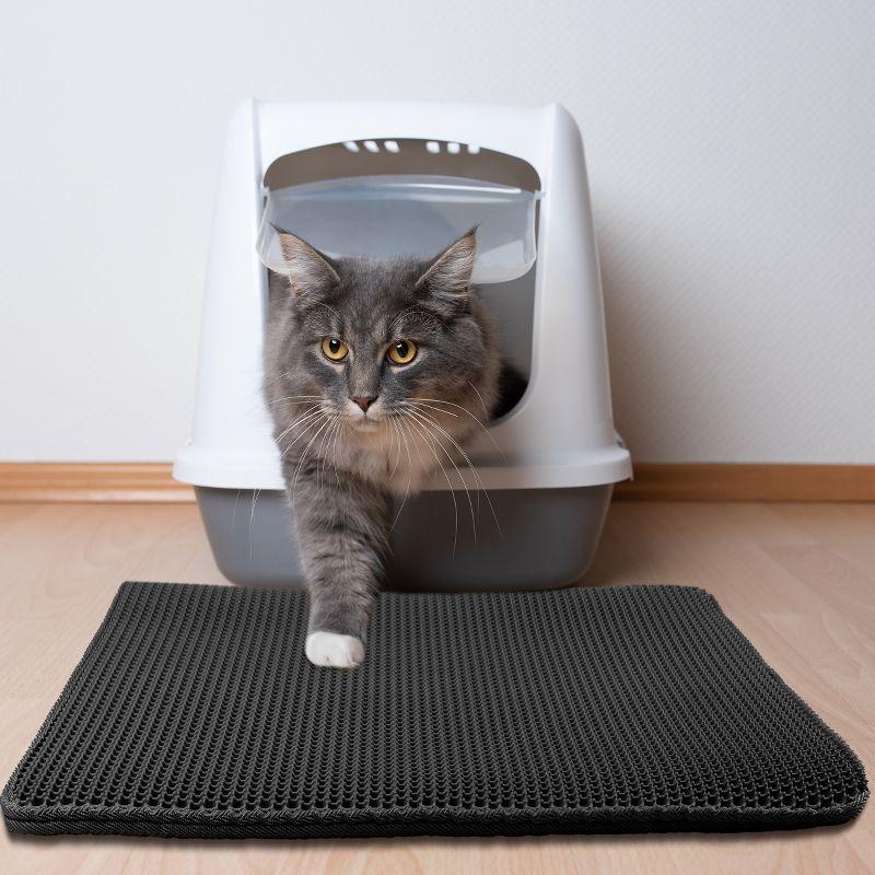 Petmaker Cat Litter Mat - 30x24 Waterproof Litter Box Mat with Dual-Layer Honeycomb Design for Trapping Litter - Slip-Resistant Cat Mat