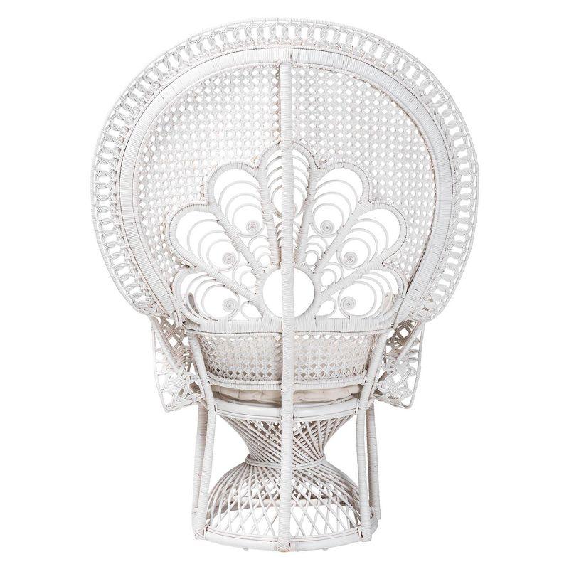 bali & pari Ediva Natural Rattan Peacock Accent Chair White: Upholstered Polyester, No Assembly Required