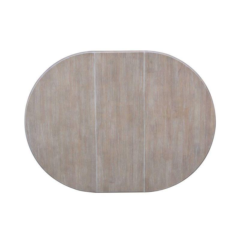 36" Magnolia Round Top Dining Table with 12" Leaf Washed Gray Taupe - International Concepts: Hardwood Pedestal Base, Seats 4