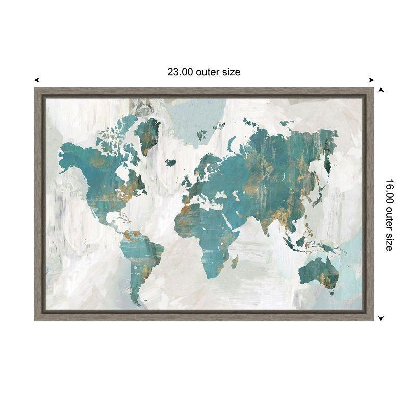 Amanti Art Teal World Map by Pamela Collabera Canvas Wall Art Print Framed 23 x 16-in.