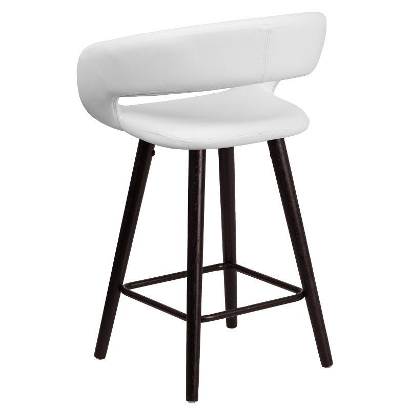 Cappuccino Wood Frame 24'' High Counter Stool in White Vinyl