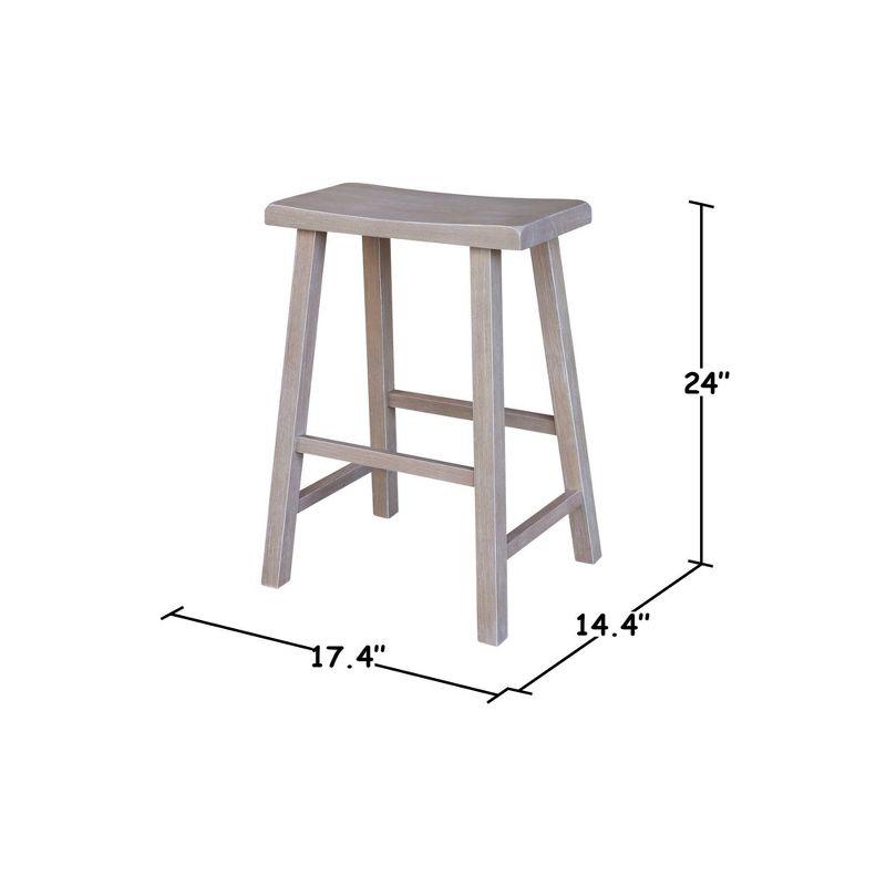 Washed Gray Taupe Solid Wood Saddle Style Counter Stool