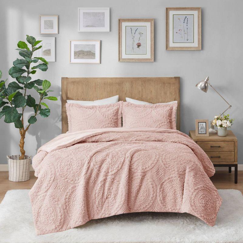 Arya Embroidered Medallion Faux Fur Ultra Plush Comforter Set