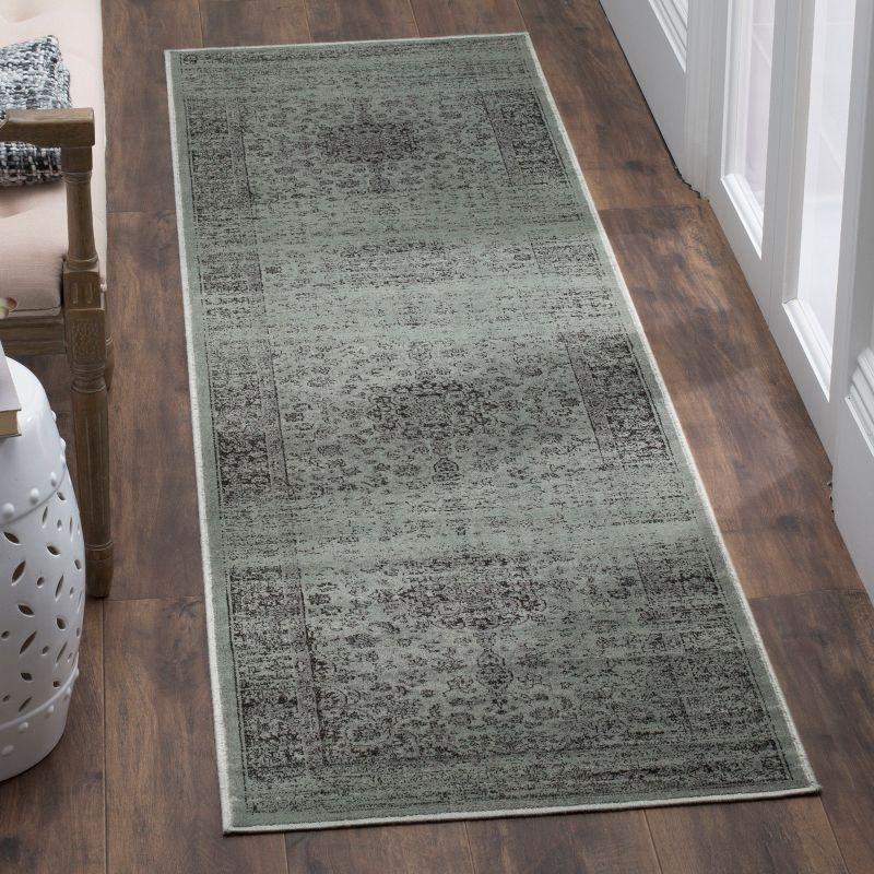 Spruce and Ivory Floral Viscose Runner Rug