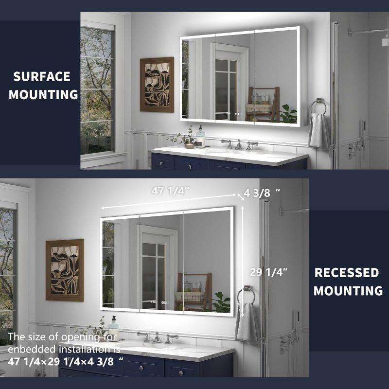 LED Lighted Medicine Cabinet 48x30 Recessed Surface Mount Clock Mirrors, 48"W x 30"H