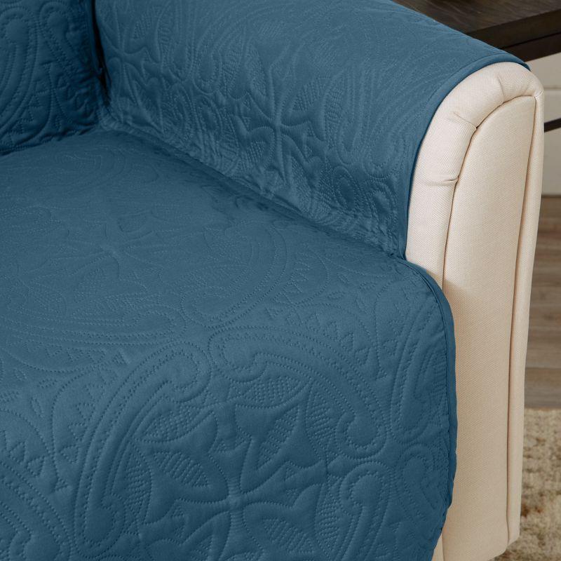 Reversible Quilted Sofa Furniture Protector - Great Bay Home(Recliner, Smoke Blue / Ivory)