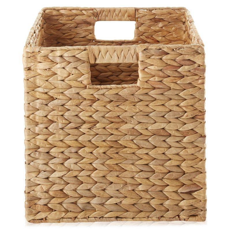 Casafield 12" x 12" Water Hyacinth Storage Baskets - Set of 2 Collapsible Cubes, Woven Bin Organizers for Bathroom, Bedroom, Laundry, Pantry, Shelves