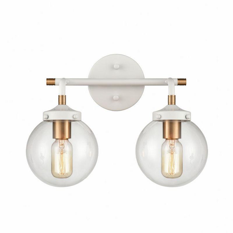 Midcentury Modern Matte White and Satin Brass 2-Light Outdoor Sconce