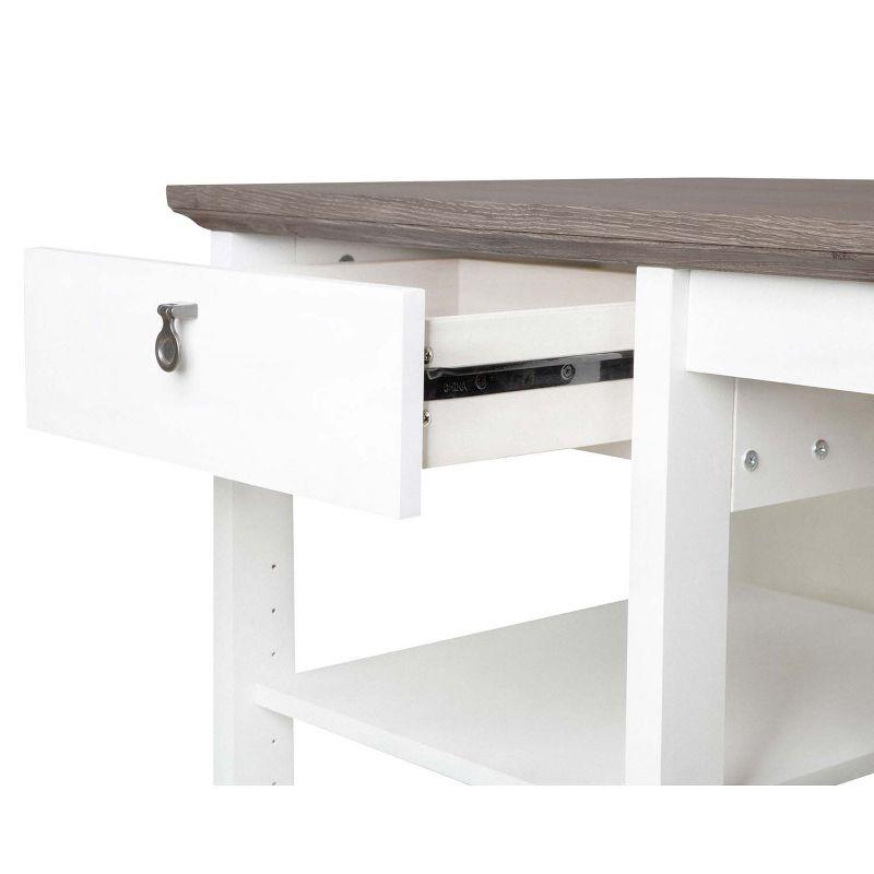 Crisp White and Oak Wood Grain Transitional Writing Desk with Drawer