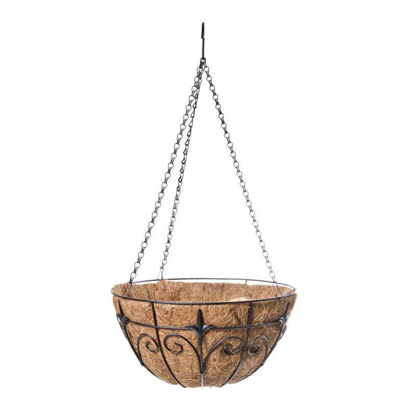 Panacea Black Steel Round Hanging Basket with Coco Liner