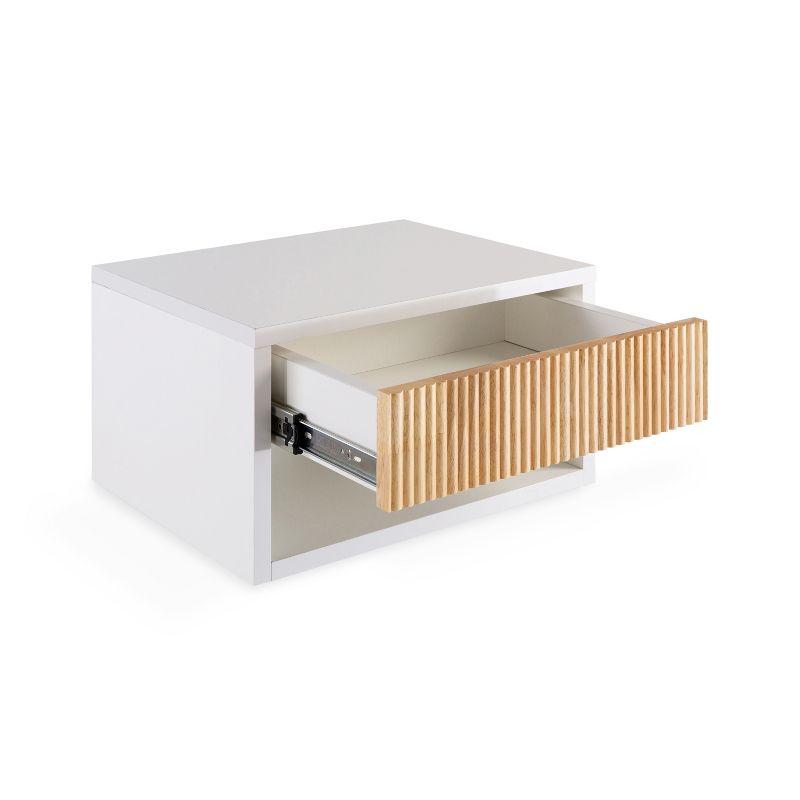 JONATHAN Y Mid-Century Modern Floating Wall Mounted Nightstand with Soft-Close Rattan Drawer and Cable Hole