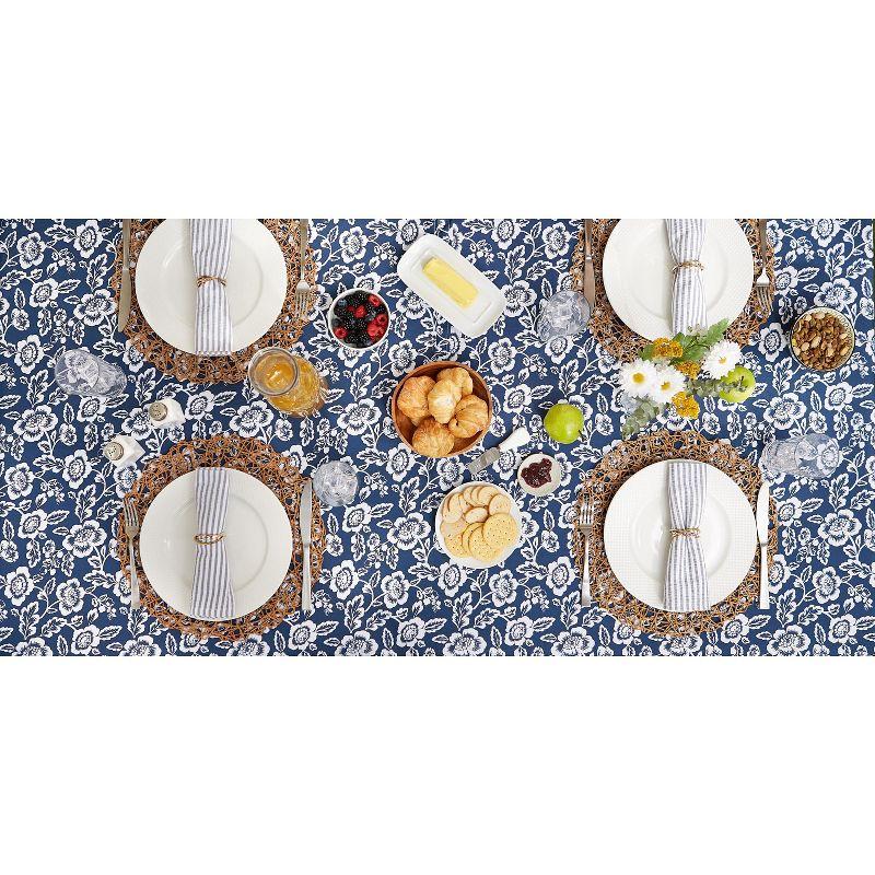Design Imports  Nautical Blue Floral Print Outdoor Tablecloth 60 Round