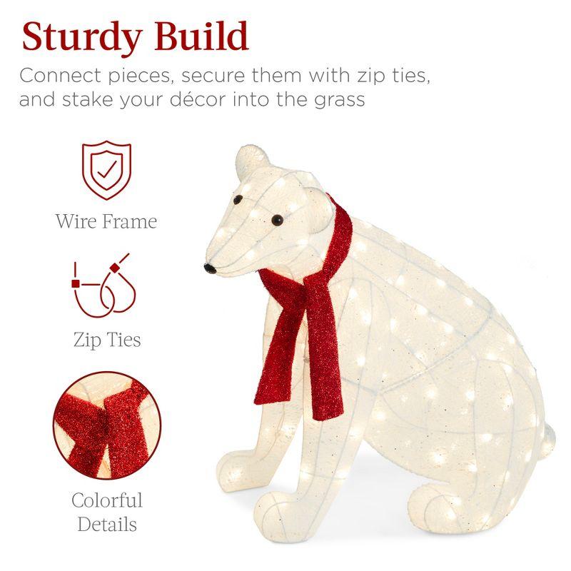 Best Choice Products Large Lighted Polar Bear Family w/ 145 Pre-Strung LED Lights, Zip Ties, Ground Stakes - Red/White